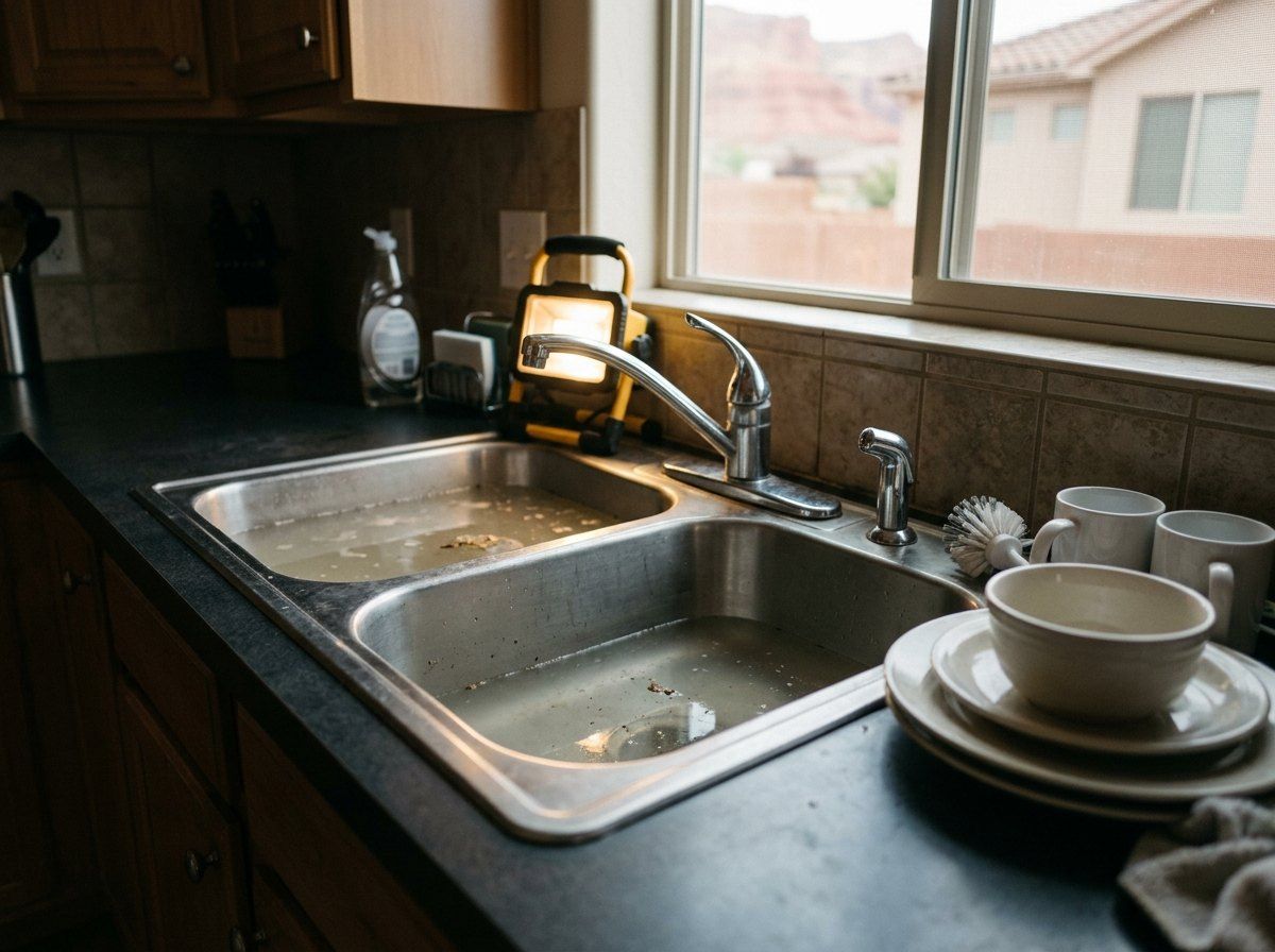Slow draining kitchen sink with standing water
