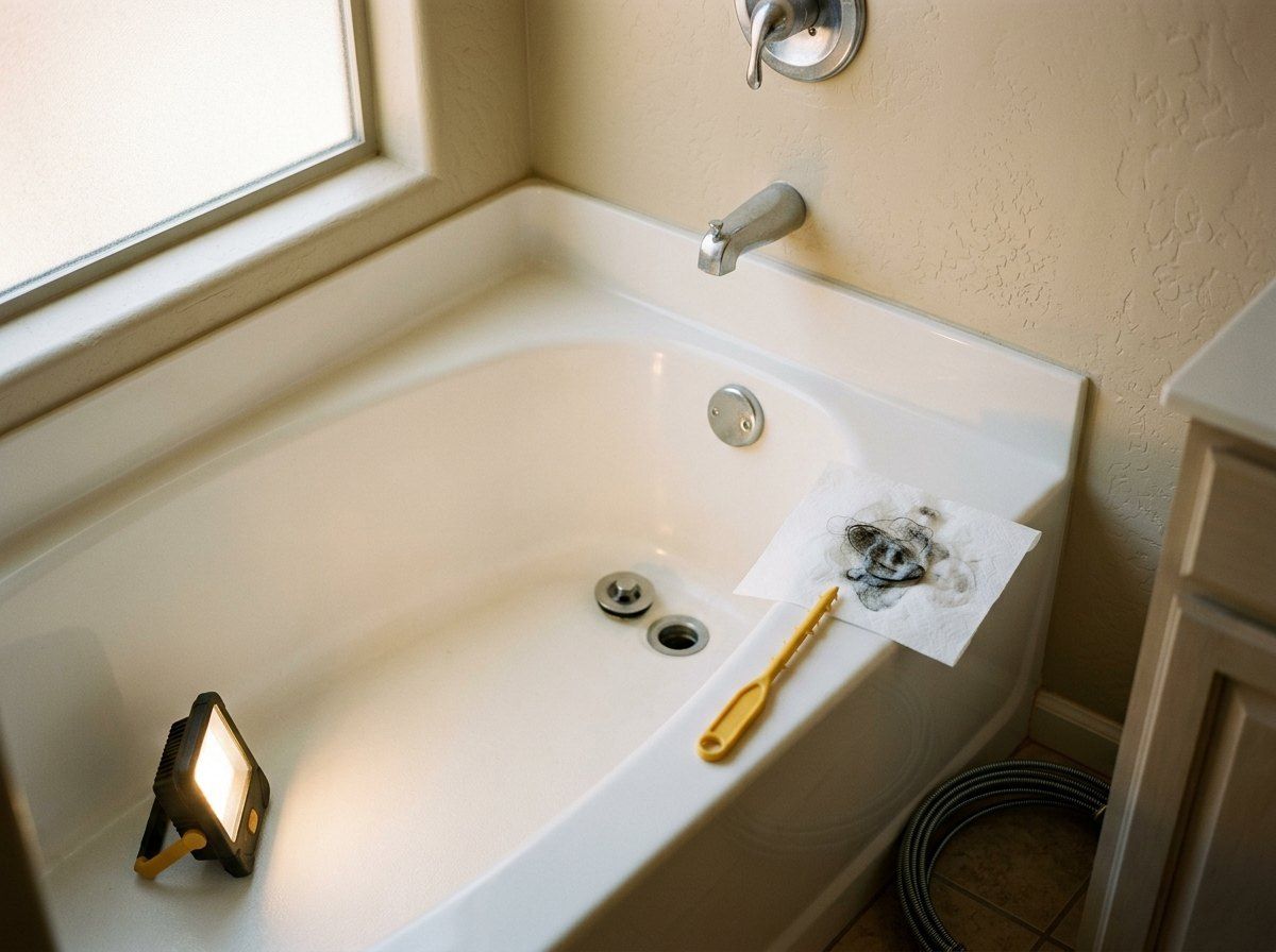Hair and debris pulled from a clogged bathroom drain