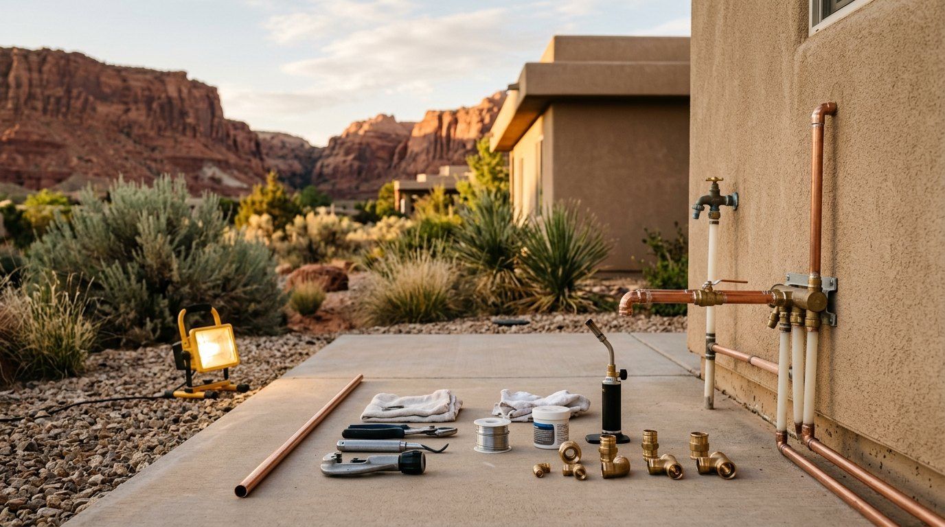 Adobe-style home in Kayenta, Utah blending into red rock