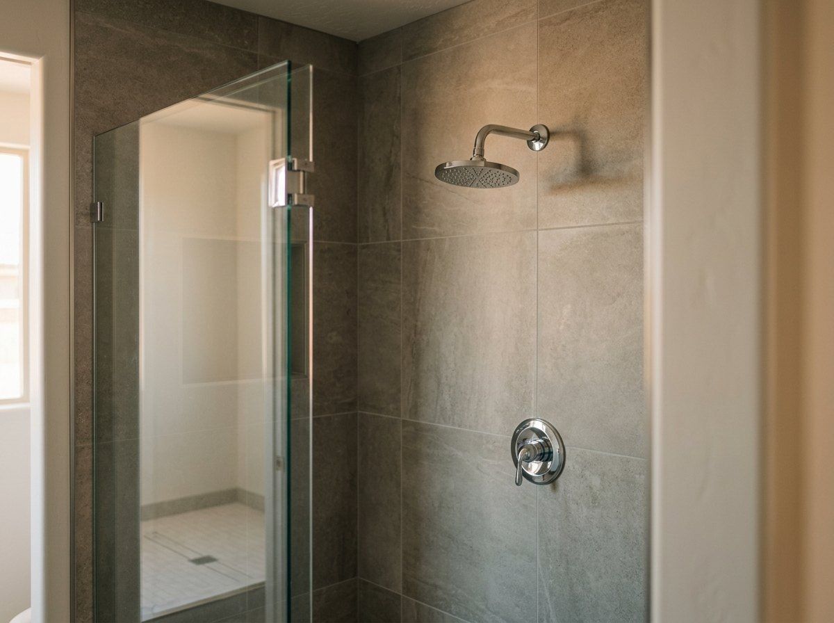 Finished walk-in shower with new fixtures