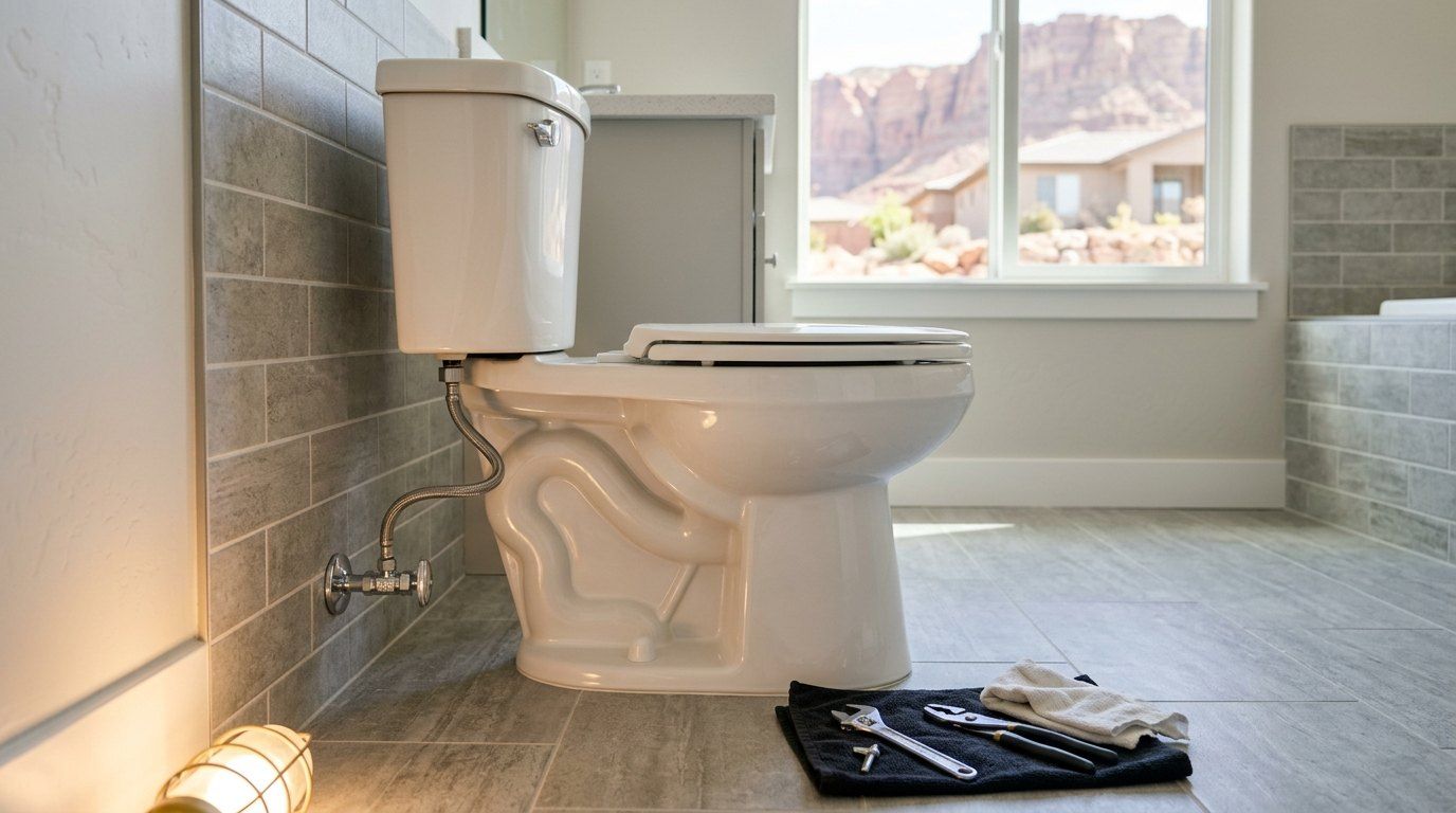 Newly installed white toilet in a clean St. George bathroom