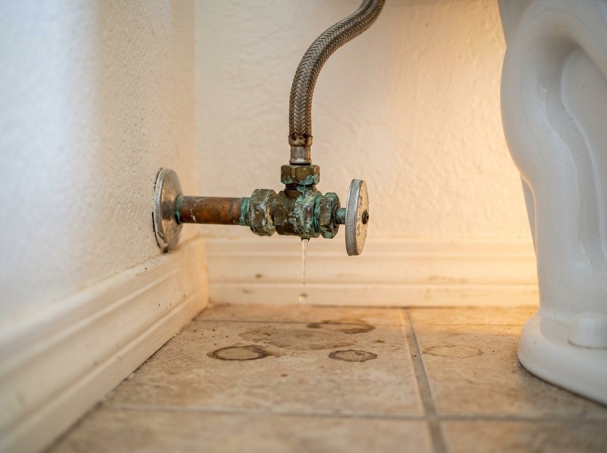 Leaking toilet supply line and shutoff valve
