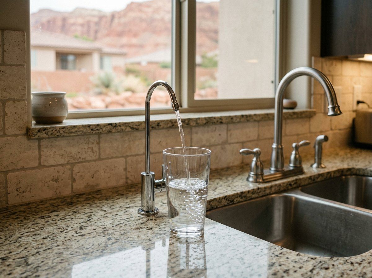 Glass of clear drinking water at a reverse osmosis faucet