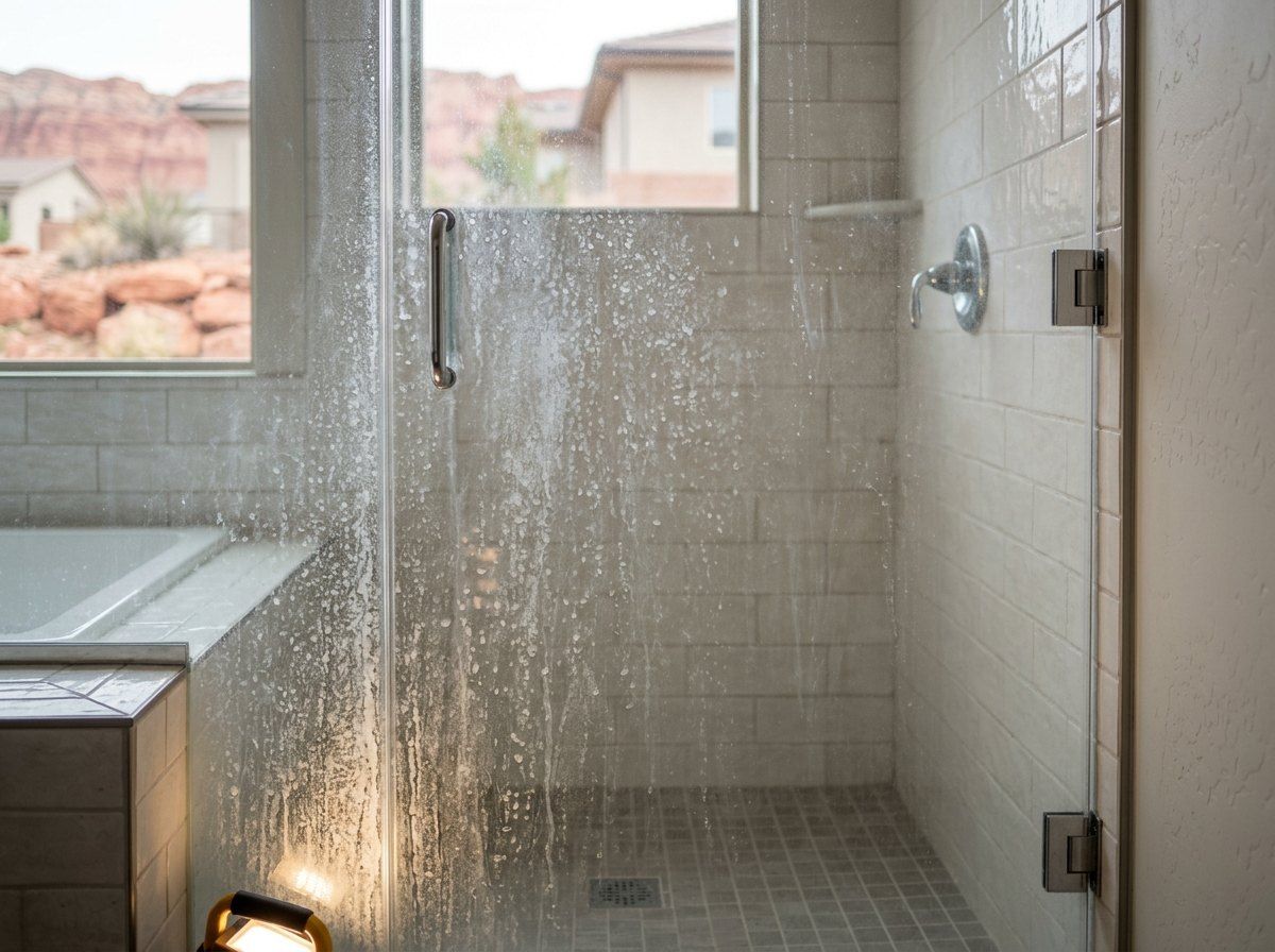 Hard water spots on a glass shower door