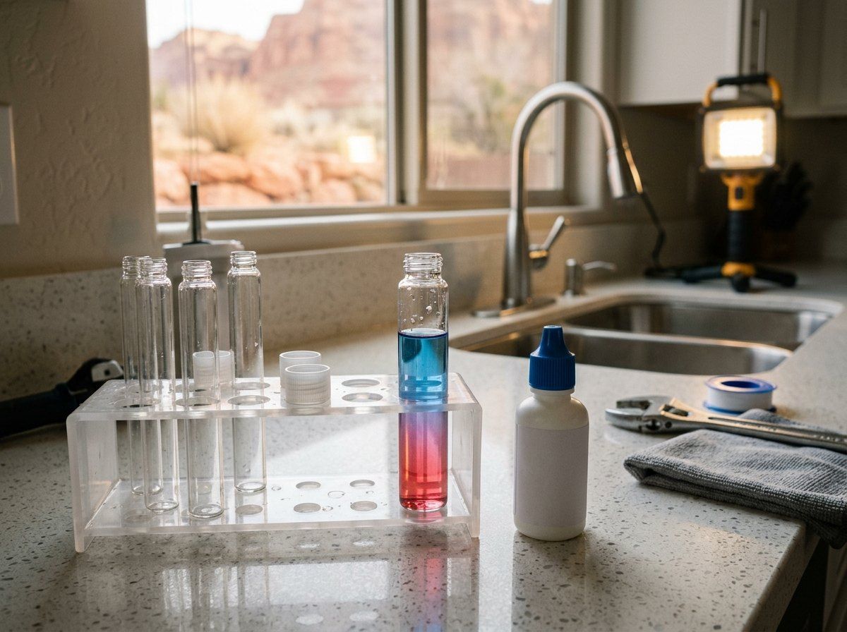Water hardness test vial changing color